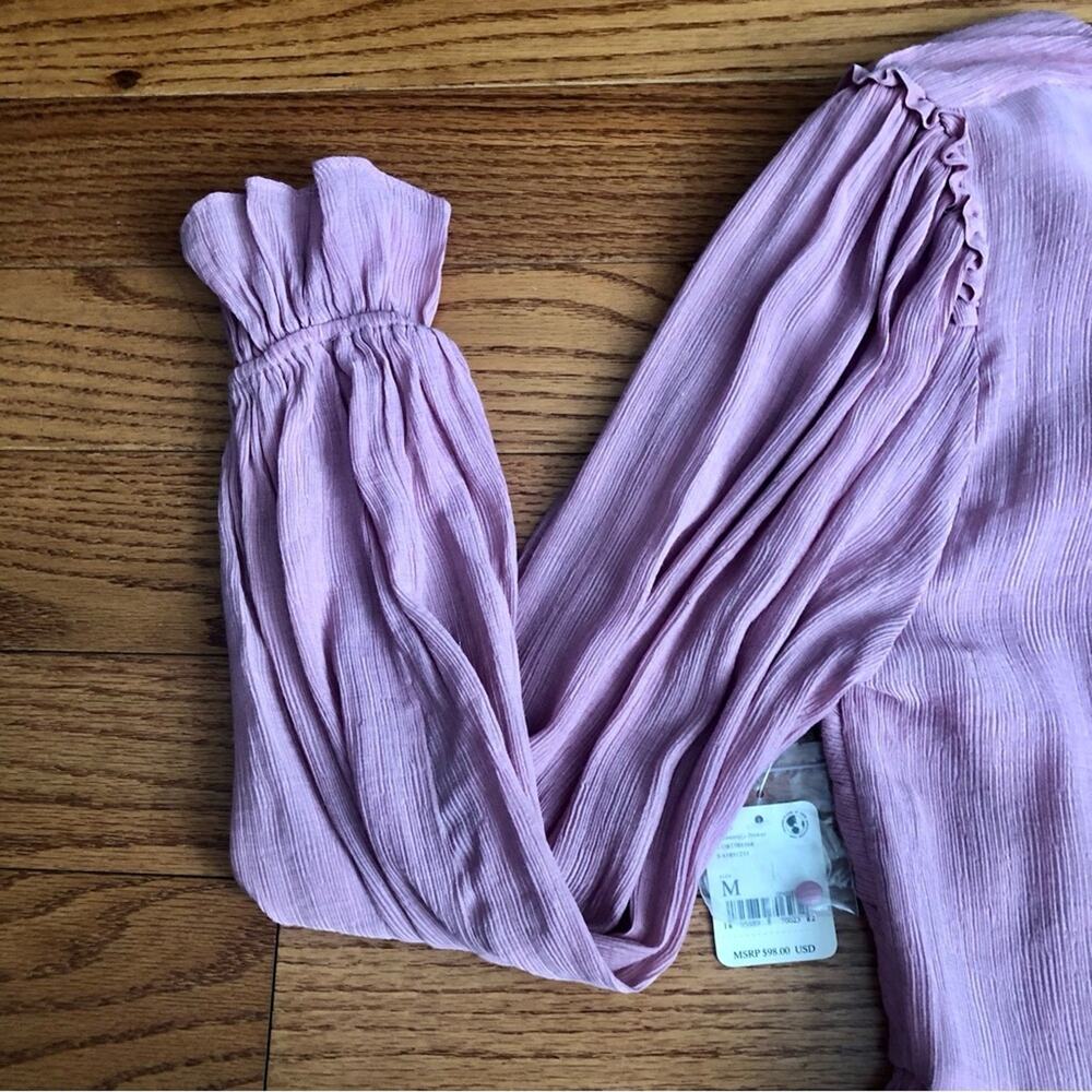 Free People Daia Dusty pink v-neck ruffle bell sleeve blouse Women’s Size M NWT - Picture 10 of 15